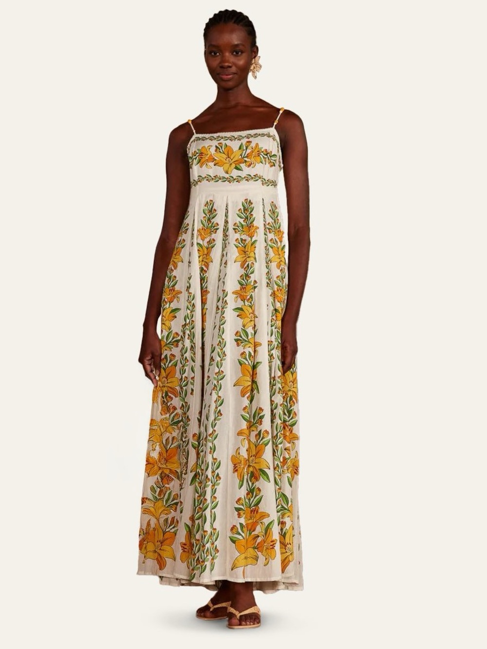 NEW Farm Rio Cream & Yellow Floral Maxi Sundress with Spaghetti Straps